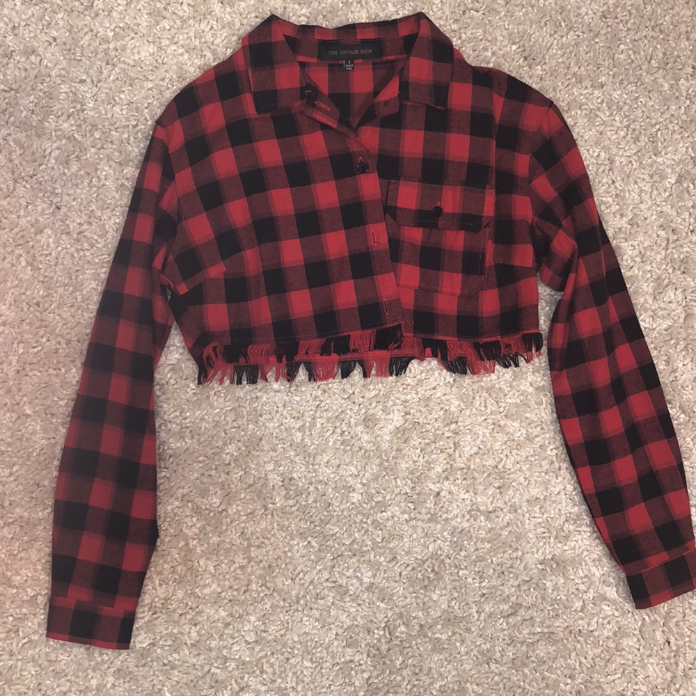 Flannel button down crop top